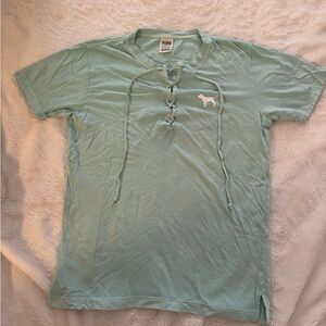 PINK Victoria's Secret Aqua Lace-Up Tee- Y2K